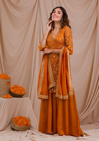 Buy Gold Banarasi Silk Salwar Suit (NWS-6421) Online